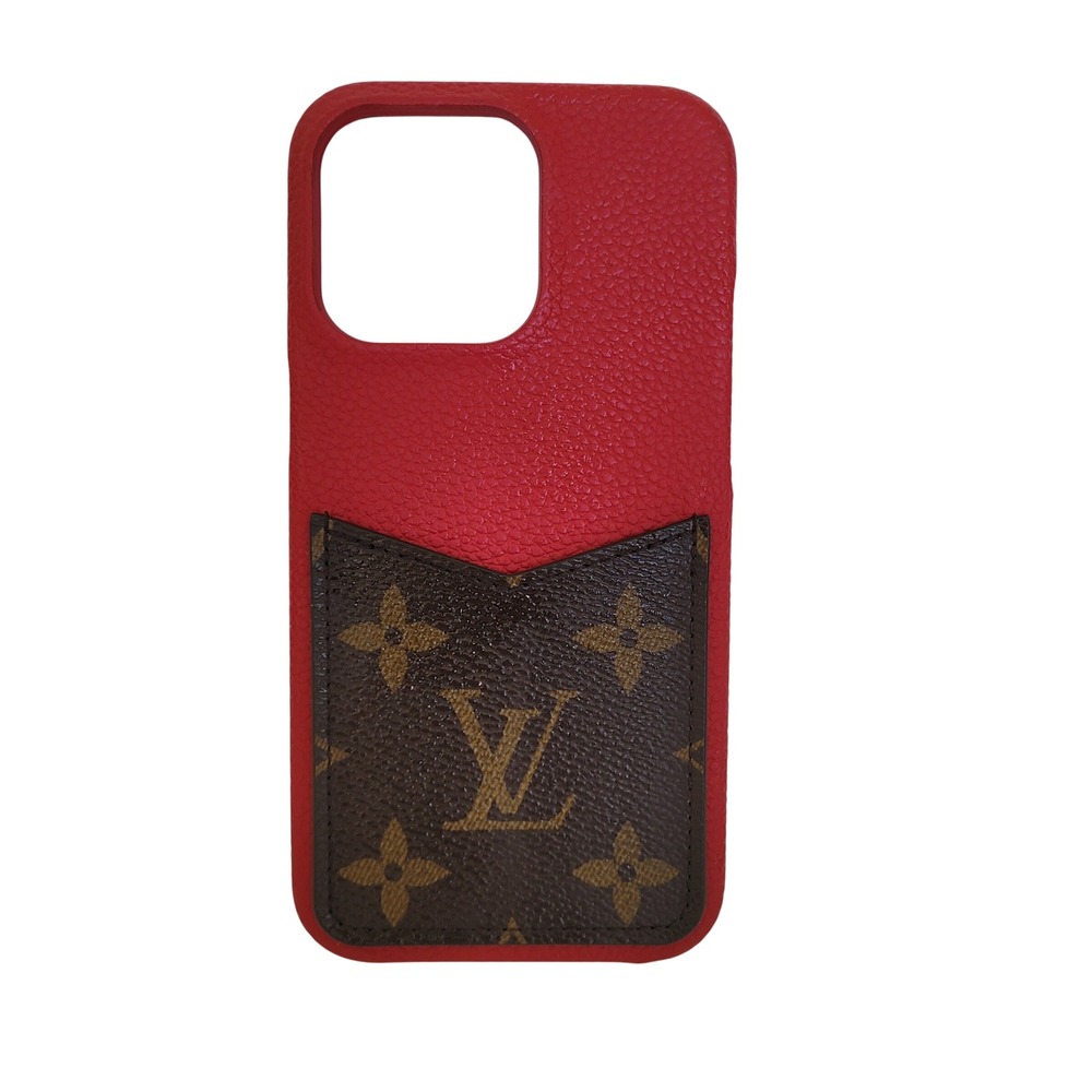 Louis Vuitton iPhone 13 Pro Case Red Leather Monogram Card Slot Bumper Case